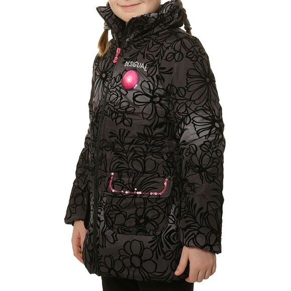 EUC Desigual Girls 5/6 Velvet Flocked Floral Print Snow Jacket with Sequins - Picture 6 of 8